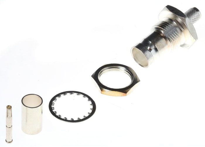 TE Connectivity Straight 75Ω Panel Mount BNC Connector, jack, Silver, Crimp Termination