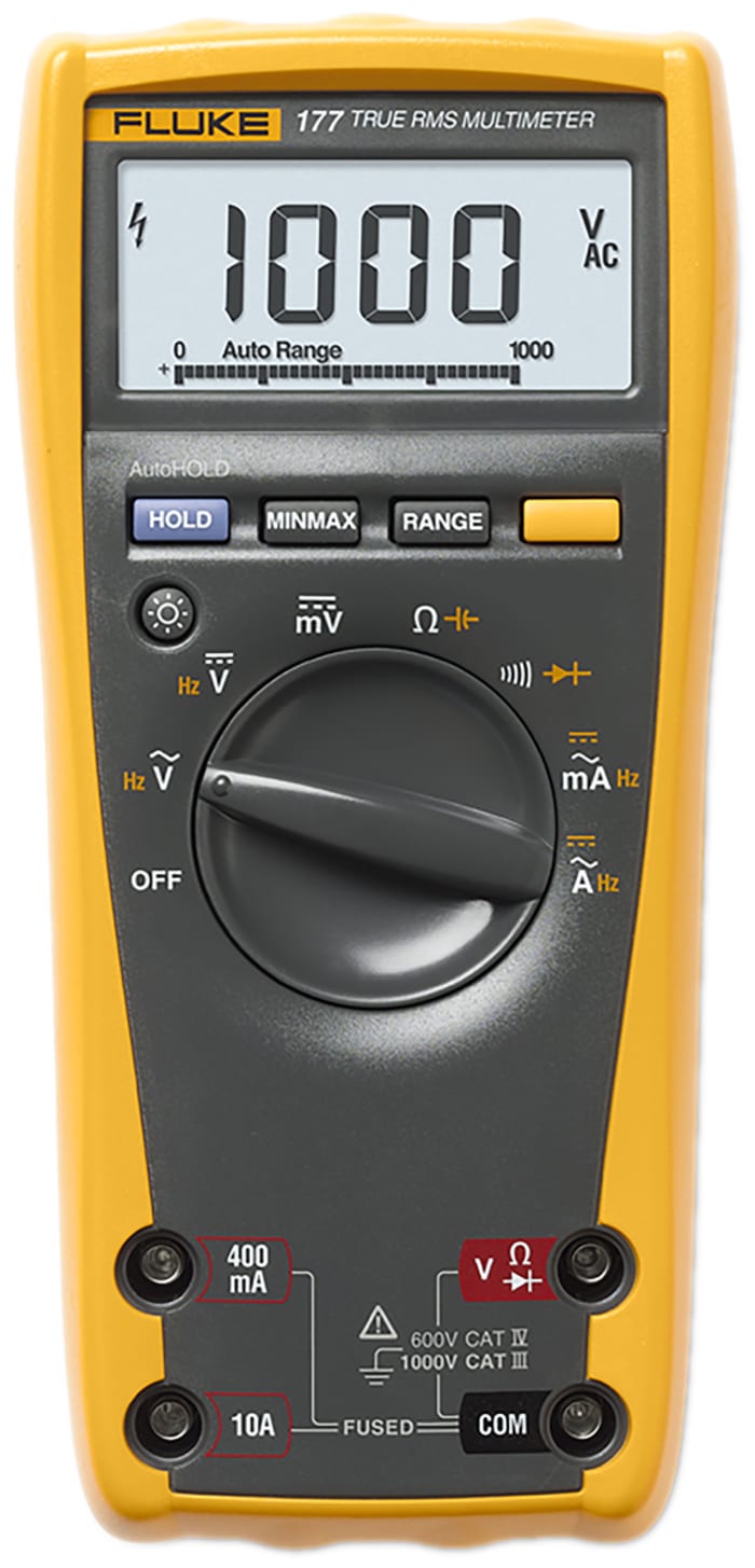 Fluke 177 Handheld Digital Multimeter, True RMS, 10A ac Max, 10A dc Max, 1000V ac Max