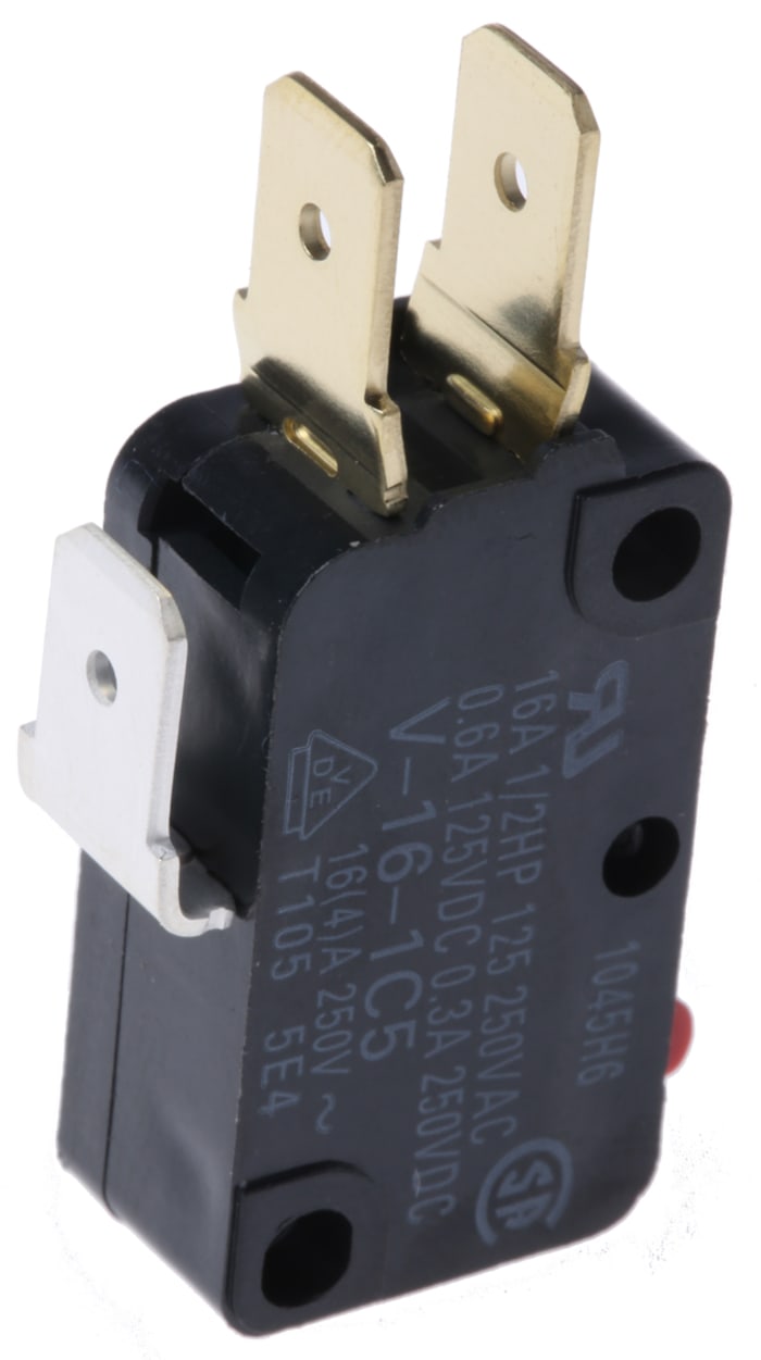Omron Plunger Micro Switch, Tab Terminal, 16 A @ 250 V ac, SPDT, IP40