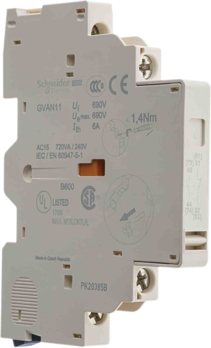 Schneider Electric Auxiliary Contact, 2 Contact, 1NC + 1NO, Side Mount, TeSys GVAN