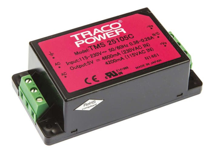 TRACOPOWER Embedded Switch Mode Power Supply SMPS, TMS 25105C, 5V dc, 4.6A, 25W, 1 Output, 110 → 375 V dc, 85