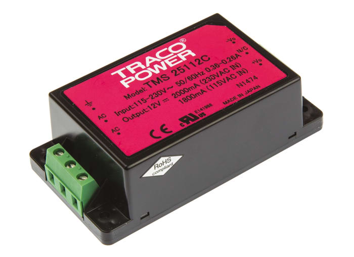 Alimentation à découpage intégrée, TRACOPOWER 25W, 1 sortie à 12V c.c. 2A