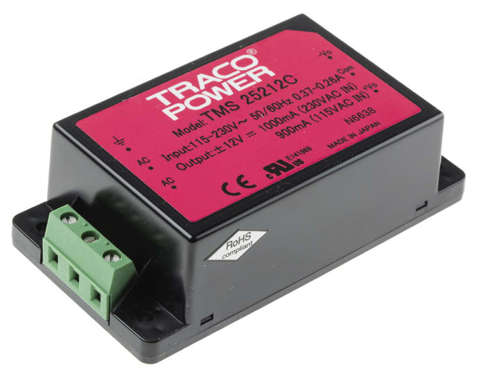 TRACOPOWER Embedded Switch Mode Power Supply SMPS, TMS 25212C, ±12V dc, 1A, 25W, Dual Output, 110 → 375 V dc, 85