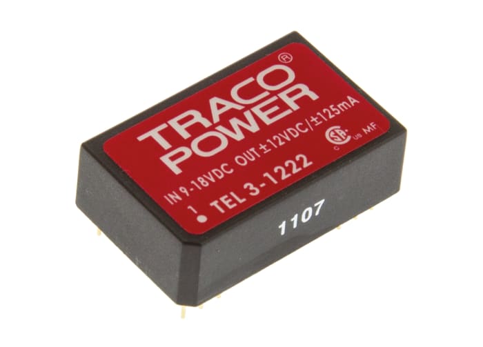TRACOPOWER TEL 3 DC-DC Converter, ±12V dc/ ±125mA Output, 9 → 18 V dc Input, 3W, Through Hole, +85°C Max Temp