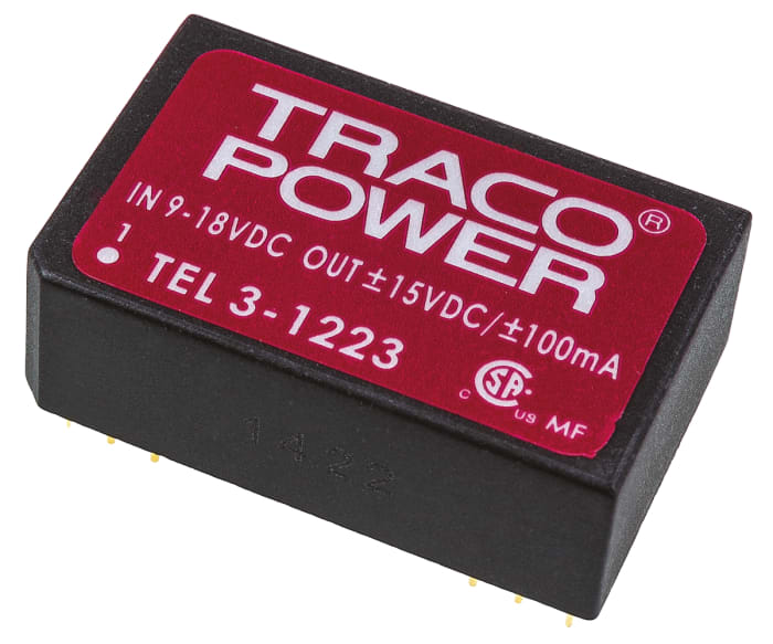 TRACOPOWER TEL 3 DC-DC Converter, ±15V dc/ ±100mA Output, 9 → 18 V dc Input, 3W, Through Hole, +85°C Max Temp