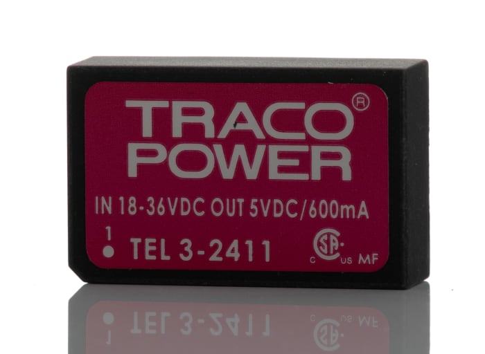 TRACOPOWER TEL 3 DC-DC Converter, 5V dc/ 600mA Output, 18 → 36 V dc Input, 3W, Through Hole, +85°C Max Temp
