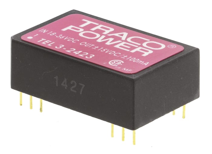 TRACOPOWER İzoleli DC-DC Dönüştürücüsü, 18 → 36 V dc / ±15V dc, 3W, G/Ç İzolasyonu: 1,5kV dc