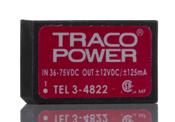 TRACOPOWER İzoleli DC-DC Dönüştürücüsü, 36 → 75 V dc / ±12V dc, 3W, G/Ç İzolasyonu: 1,5kV dc
