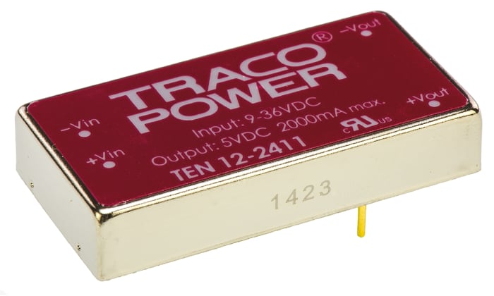 TRACOPOWER TEN 12 DC-DC Converter, 5V dc/ 2A Output, 9 → 36 V dc Input, 12W, Through Hole, +85°C Max Temp -40°C