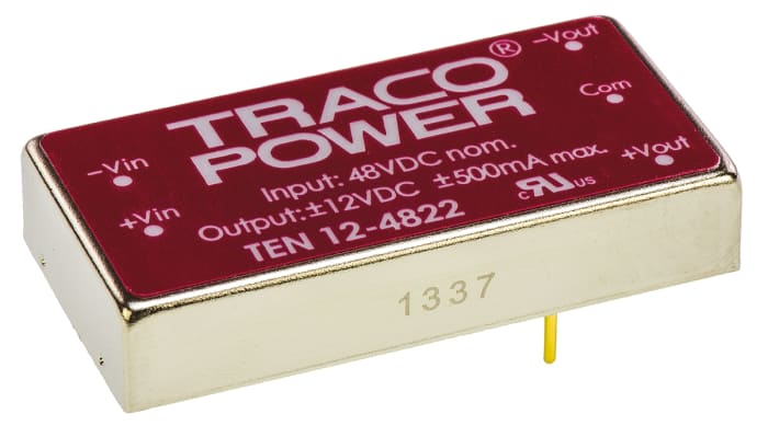 TRACOPOWER TEN 12 DC-DC Converter, ±12V dc/ ±500mA Output, 18 → 75 V dc Input, 12W, Through Hole, +85°C Max Temp