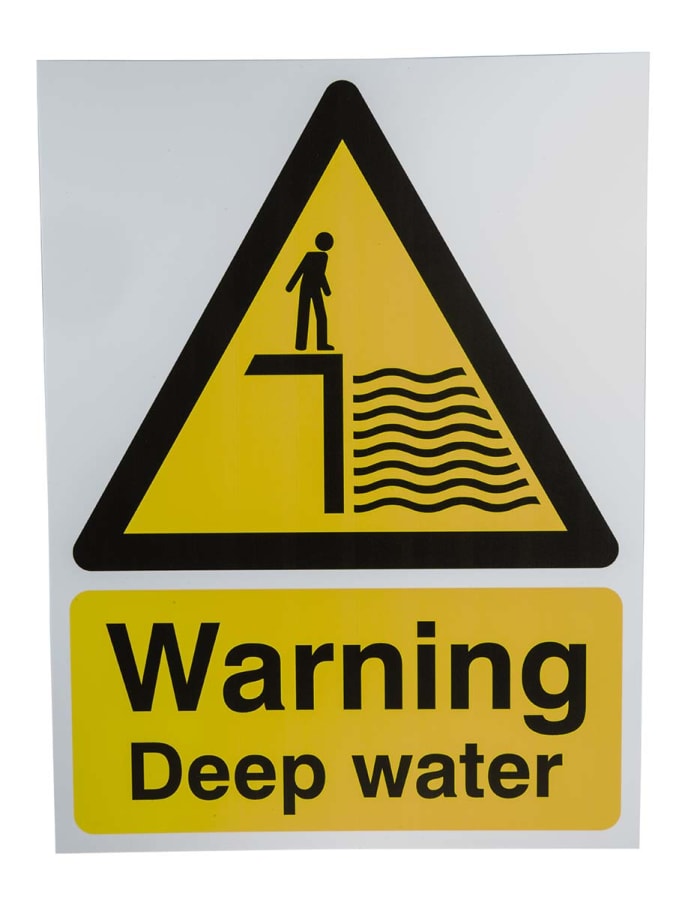 RS PRO | RS PRO Black/Yellow PVC Safety Labels, Warning Deep Water-Text ...