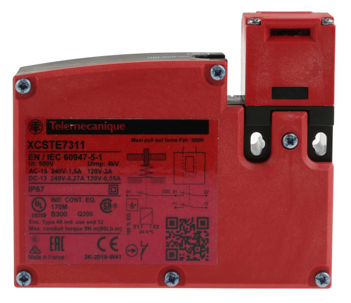 Telemecanique Sensors XCS-TE Series Solenoid Interlock Switch, Power to Unlock, 24V ac/dc