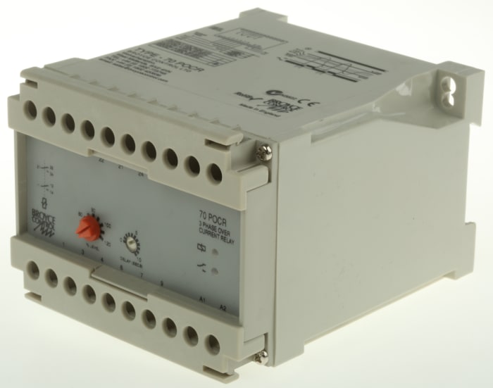Broyce Control Current Monitoring Relay, 3 Phase, DPDT, DIN Rail