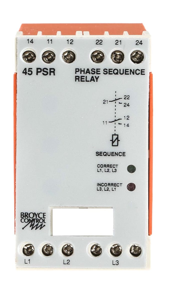 Broyce Control Phase Monitoring Relay, 3 Phase, DPDT, DIN Rail