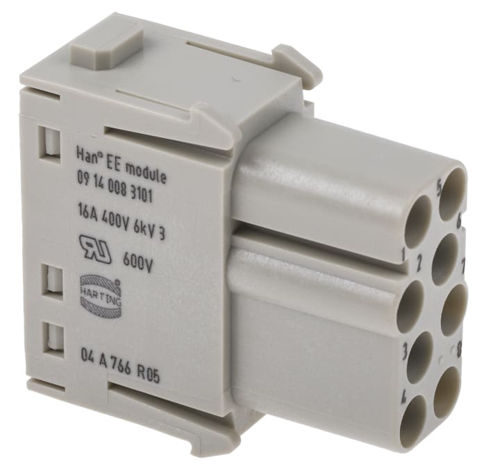HARTING Heavy Duty Power Connector Module, 16A, Female, Han-Modular Series, 8 Contacts