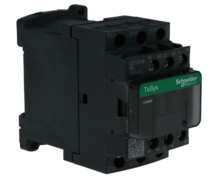 Contacteur Schneider Electric série LC1D, 3 pôles , 3NO, 18 A, 24 V c.c., 7,5 kW