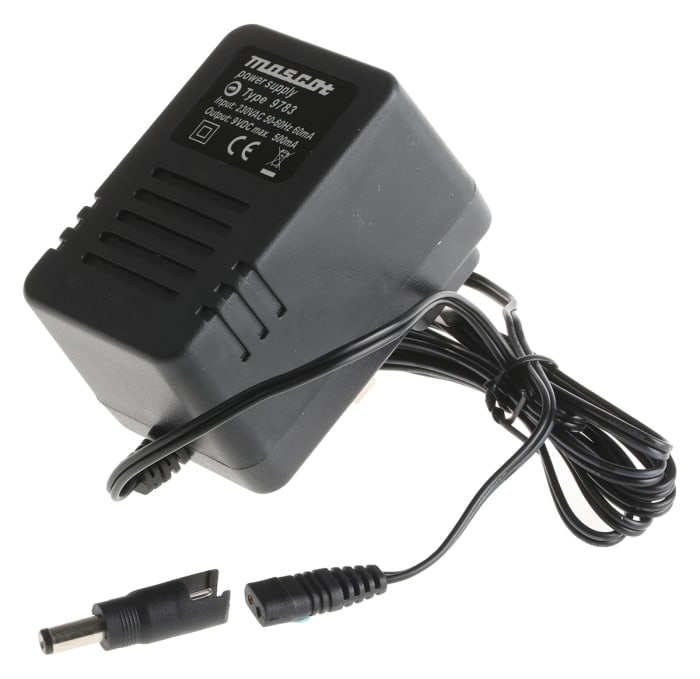 Mascot 4.5W Plug-In AC/DC Adapter 9V dc Output, 500mA Output