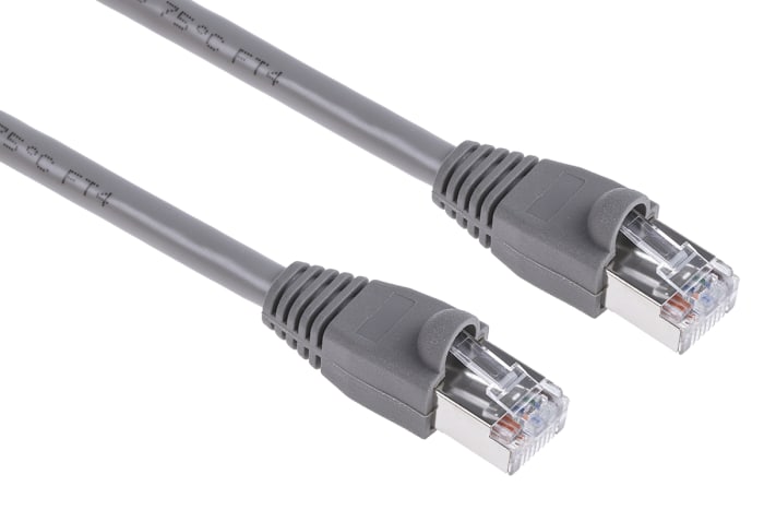 RS PRO, 10m Cat5e, Grey RJ45 to Male RJ45 Male, U/FTP Shielded, Terminated PVC Sheath