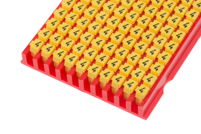 HellermannTyton WIC1 Snap On Cable Markers, Yellow, Pre-printed "4", 2 → 2.8mm Cable, 561-01644 WIC1-4-PA66-YE