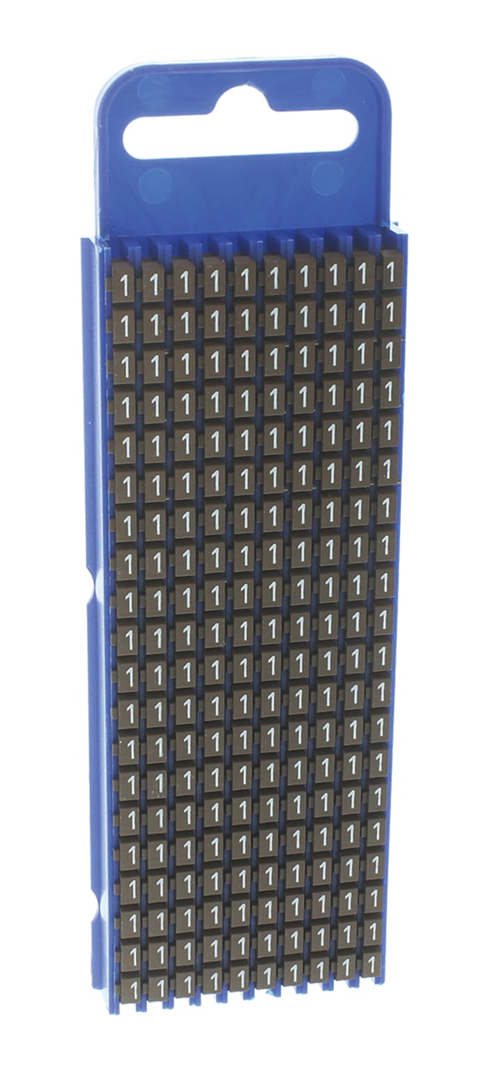 HellermannTyton WIC2 Snap On Cable Markers, Brown, Pre-printed ""1"", 2.8 → 3.8mm Cable, 561-02611 WIC2-1-PA66-BN
