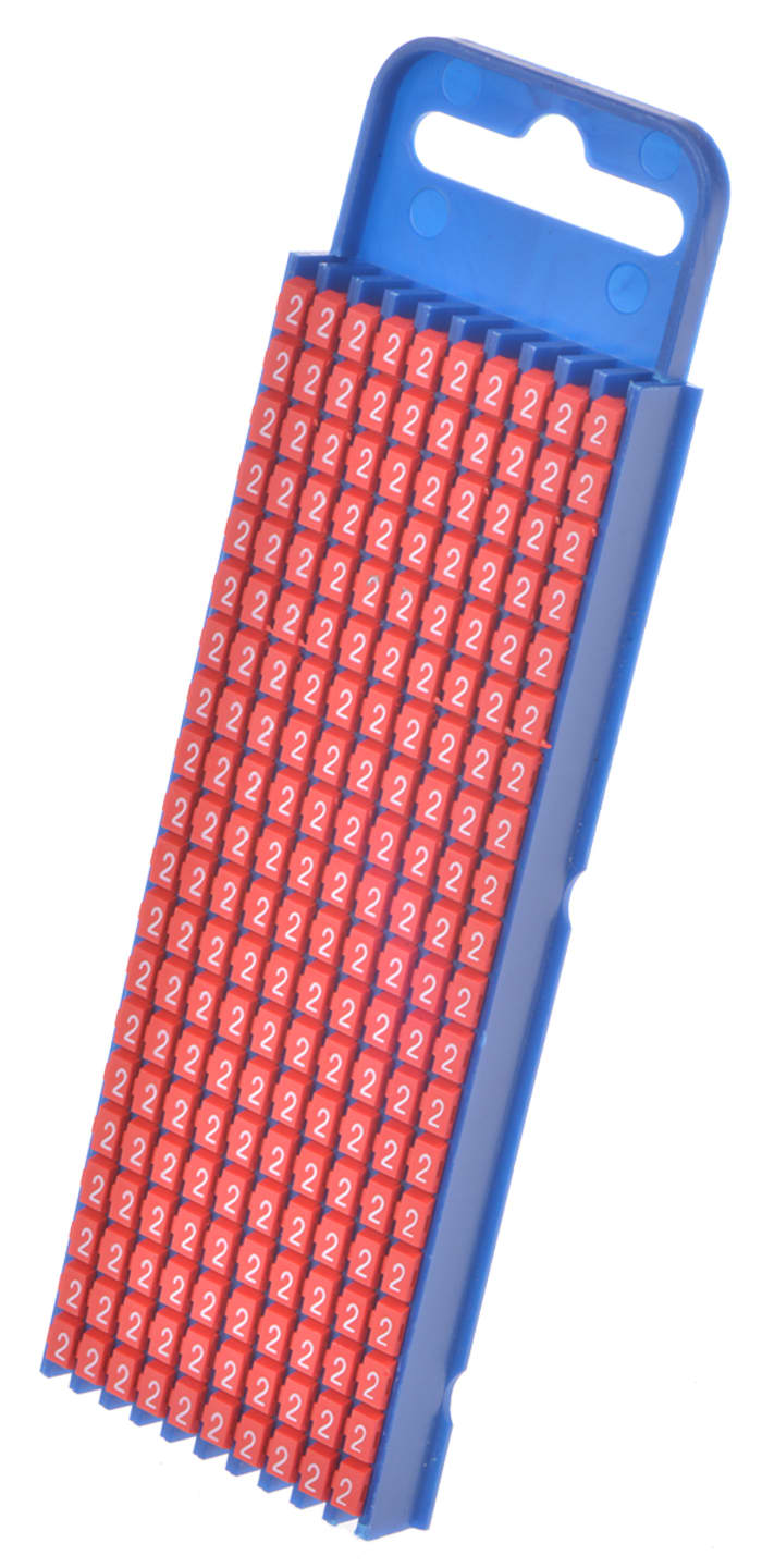 HellermannTyton WIC2 Snap On Cable Markers, Red, Pre-printed "2", 2.8 → 3.8mm Cable, 561-02622 WIC2-2-PA66-RD