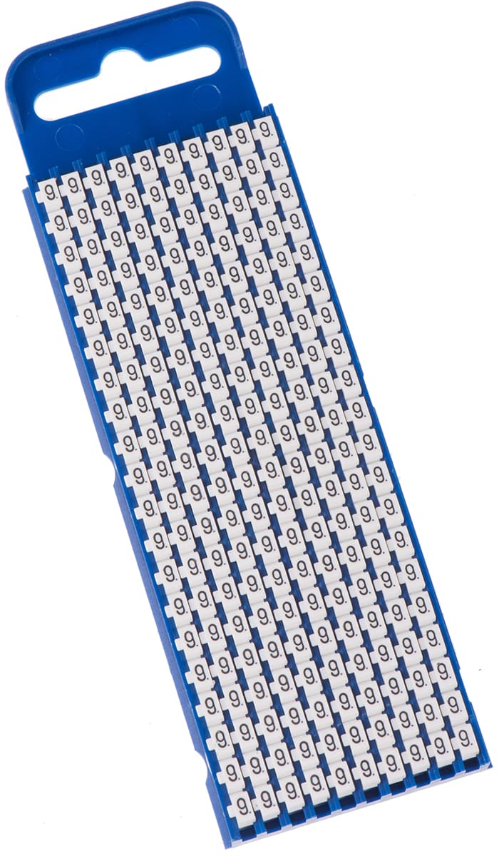 HellermannTyton WIC2 Snap On Cable Markers, White, Pre-printed ""9"", 2.8 → 3.8mm Cable, 561-02699 WIC2-9-PA66-WH