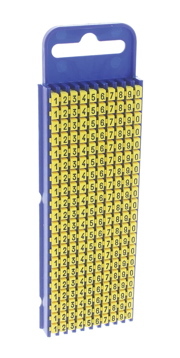 HellermannTyton WIC2 Snap On Cable Markers, Yellow, Pre-printed ""0 → 9"", 2.8 → 3.8mm Cable, 561-02101