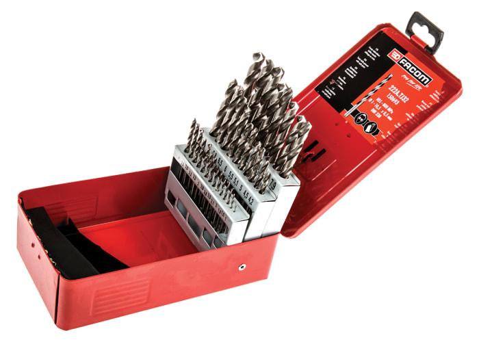 Facom 32-Piece Twist Drill Bit Set for Metal, 10.5mm Max, 1mm Min, HSS Bits
