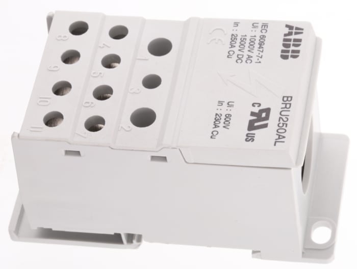 Entrelec Distribution Block, 2 Way, 35-120 inputmm², 250A, 600 V, Grey