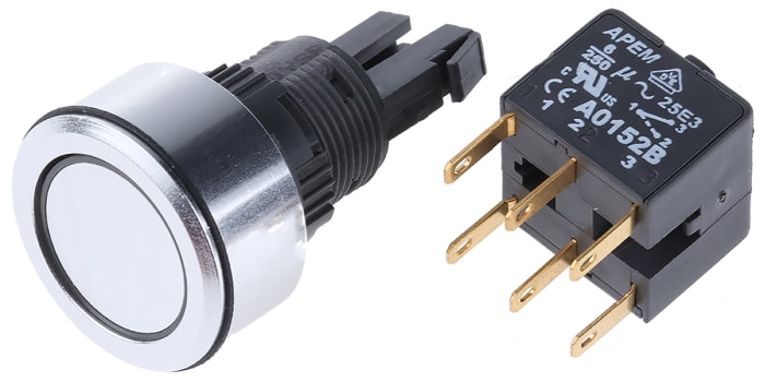 APEM Push Button Switch, Momentary, Panel Mount, 16mm Cutout, IP65