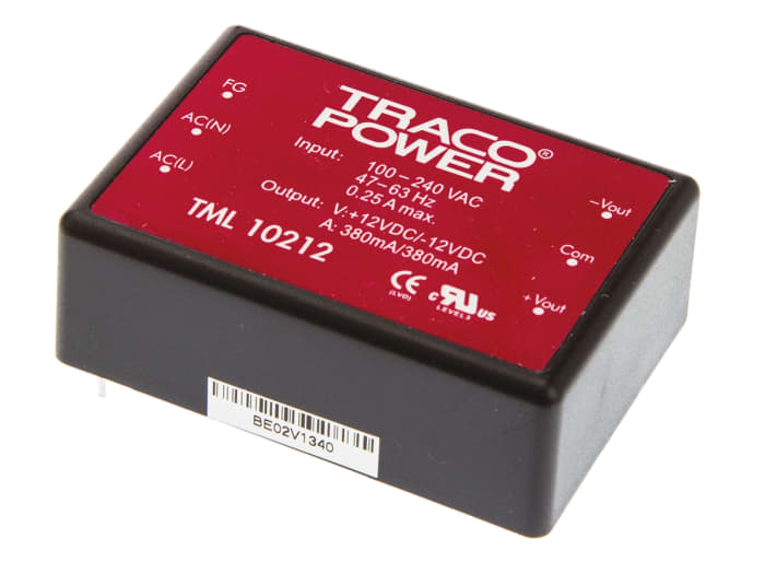 TRACOPOWER Switching Power Supply, TML 10212, ±12V dc, 380mA, 10W, Dual Output, 85 → 264 V ac, 85 → 370 V