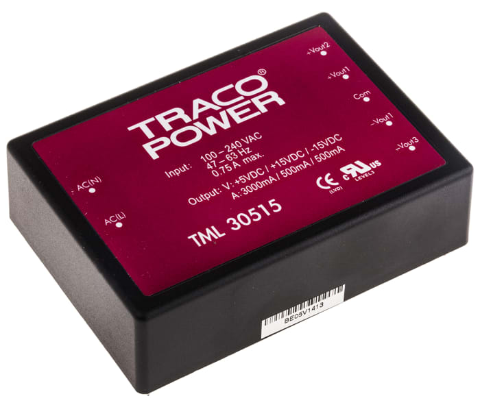 Alimentation à découpage intégrée, TRACOPOWER 30W, 3 sorties à 5 V dc, ±15 V dc 3 A, 500 mA