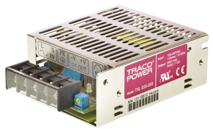 TRACOPOWER Switching Power Supply, TXL 035-05S, 5V dc, 7A, 35W, 1 Output, 120 → 375 V dc, 85 → 264 V ac