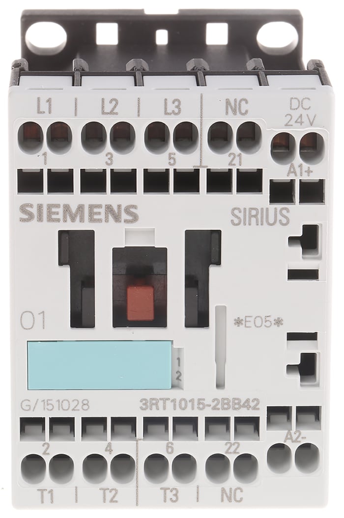 Contacteur Siemens série 3RT1, 3 pôles , 3NO, 7 A, 24 V c.c., 3 kW