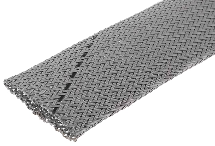 Gaine Tressée HellermannTyton en PET, Diam. 27mm, Long. 10m, Gris