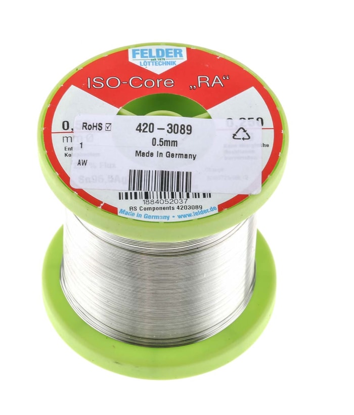 Soudure sans plomb Felder Lottechnik 0.5mm, 250g, Etain 95.5%, Argent 3.8%, Cuivre 0.7%, fusion à 217°C