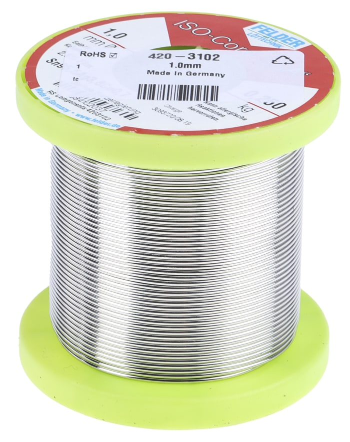 18.841.02037 Felder Lottechnik, Felder Lottechnik Wire, 1mm Lead Free  Solder, 217°C Melting Point, 420-3102