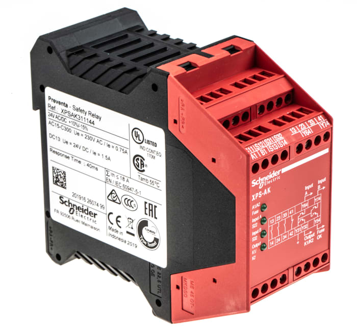 Schneider Electric Preventa XPS AK Light Beam/Curtain, Safety Mat/Edge, Safety Switch/Interlock Safety Relay, 24V