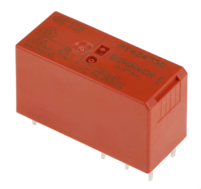 TE Connectivity PCB Mount Power Relay, 230V ac Coil, 8A Switching Current, DPDT