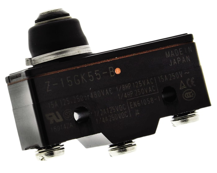 Omron Plunger Limit Switch, NO/NC, IP00, SPDT, 500V ac Max, 15A Max