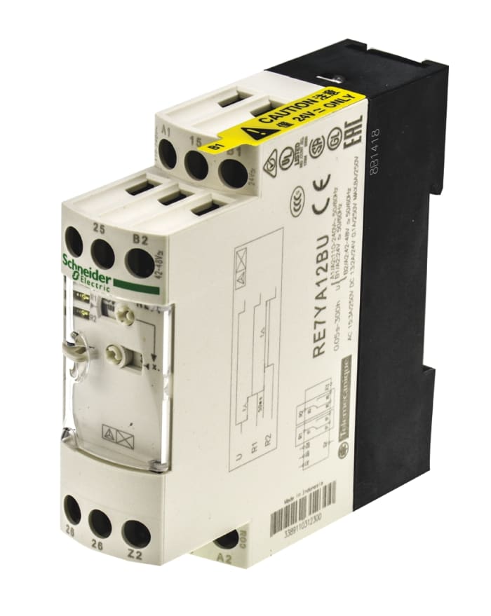 Schneider Electric DIN Rail Mount Time Delay Relay, 110 → 240 V ac, 42 → 48V ac/dc, 2-Contact, 0.05 s