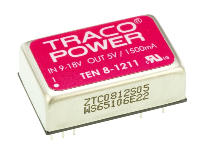TRACOPOWER TEN 8 DC-DC Converter, 5V dc/ 1.5A Output, 9 → 18 V dc Input, 8W, Through Hole, +85°C Max Temp -40°C