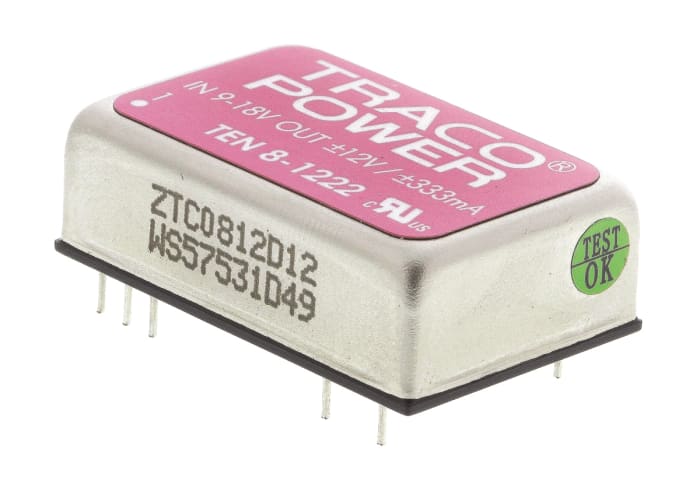 TRACOPOWER TEN 8 DC-DC Converter, ±12V dc/ ±335mA Output, 9 → 18 V dc Input, 8W, Through Hole, +85°C Max Temp
