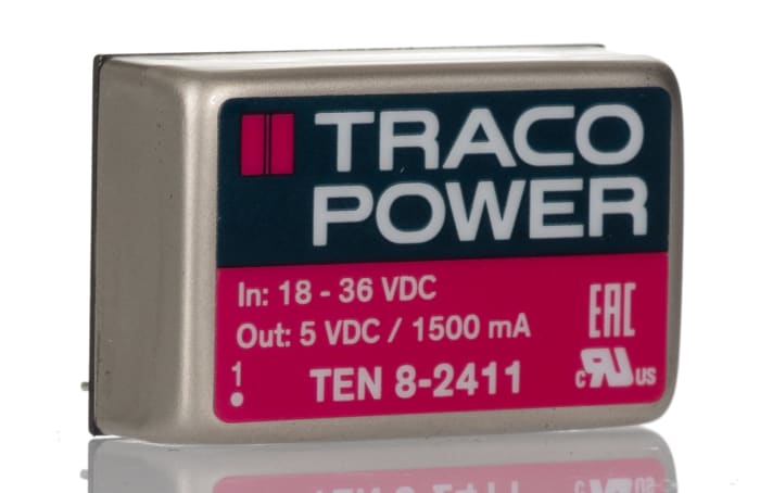 TRACOPOWER TEN 8 DC-DC Converter, 5V dc/ 1.5A Output, 18 → 36 V dc Input, 8W, Through Hole, +85°C Max Temp -40°C