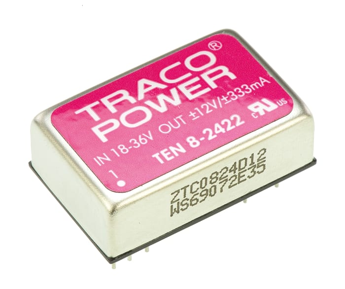 TRACOPOWER TEN 8 DC-DC Converter, ±12V dc/ ±335mA Output, 18 → 36 V dc Input, 8W, Through Hole, +85°C Max Temp