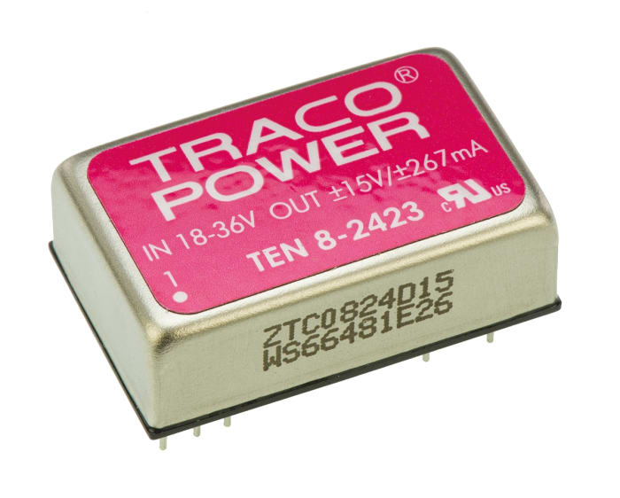 TRACOPOWER TEN 8 DC-DC Converter, ±15V dc/ ±265mA Output, 18 → 36 V dc Input, 8W, Through Hole, +85°C Max Temp