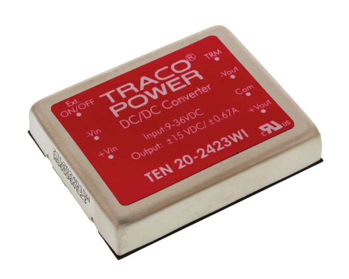 TRACOPOWER TEN 20WI DC-DC Converter, ±15V dc/ ±665mA Output, 9 → 36 V dc Input, 20W, Through Hole, +85°C Max