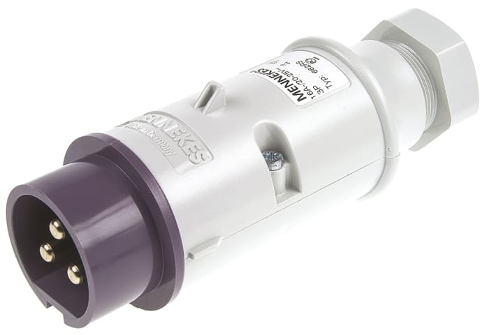 MENNEKES IP44 Purple Cable Mount 3P Industrial Power Plug, Rated At 16A, 20 → 25 V