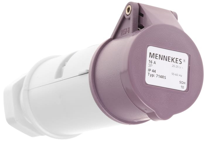 MENNEKES IP44 Purple Cable Mount 3P Industrial Power Socket, Rated At 16A, 20 → 25 V