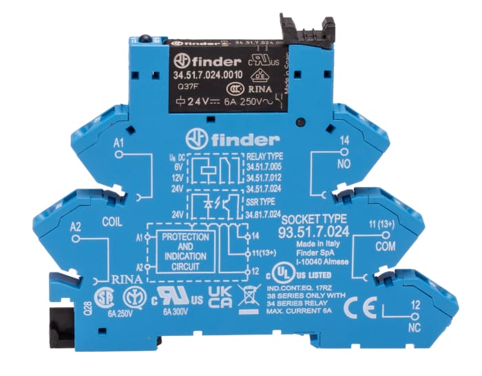 38.61.7.024.0050 Finder Finder DIN Rail Mount Interface Relay, 24V dc